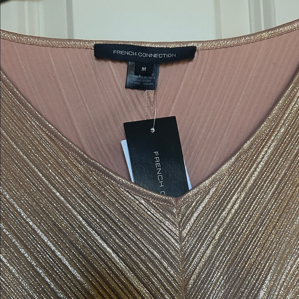 French Connection Metallic Gold V-Neck Blouse
